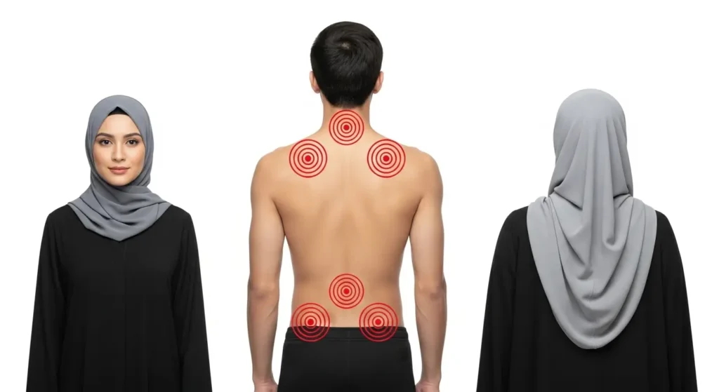 Carte des points de hijama sur le corps humain — dos et nuque