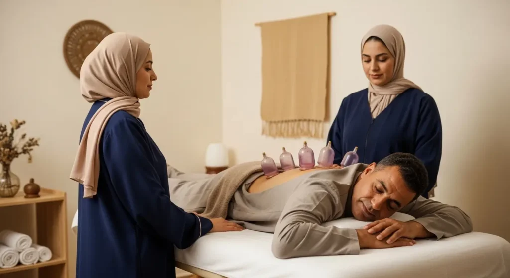 Patient marocain après une séance de hijama prophétique dans un cadre calme et respectueux