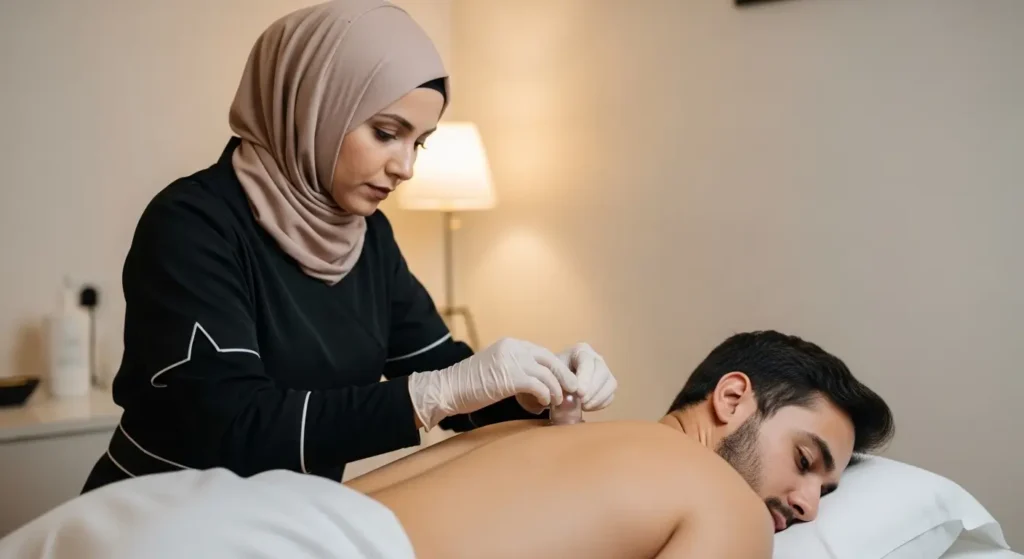Praticienne femme réalisant une séance de hijama pour femme à Rabat