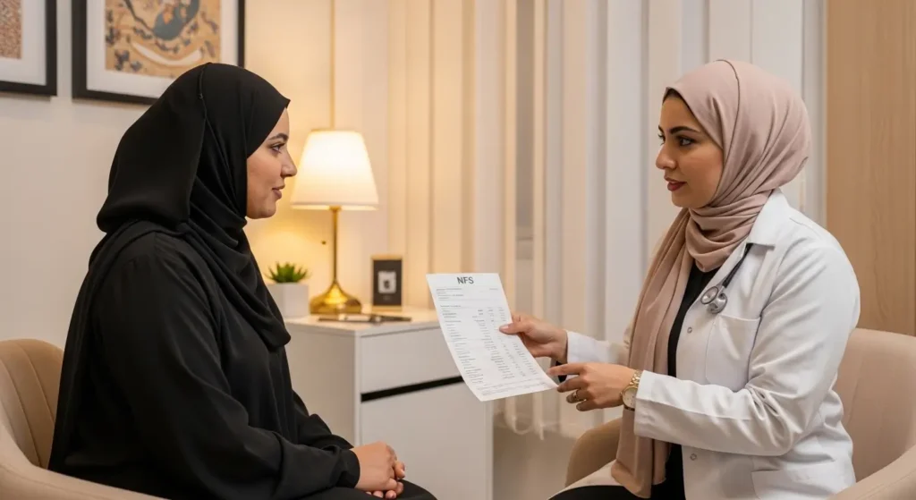 Consultation pré-hijama avec vérification du taux d'hémoglobine avant séance pour femme enceinte